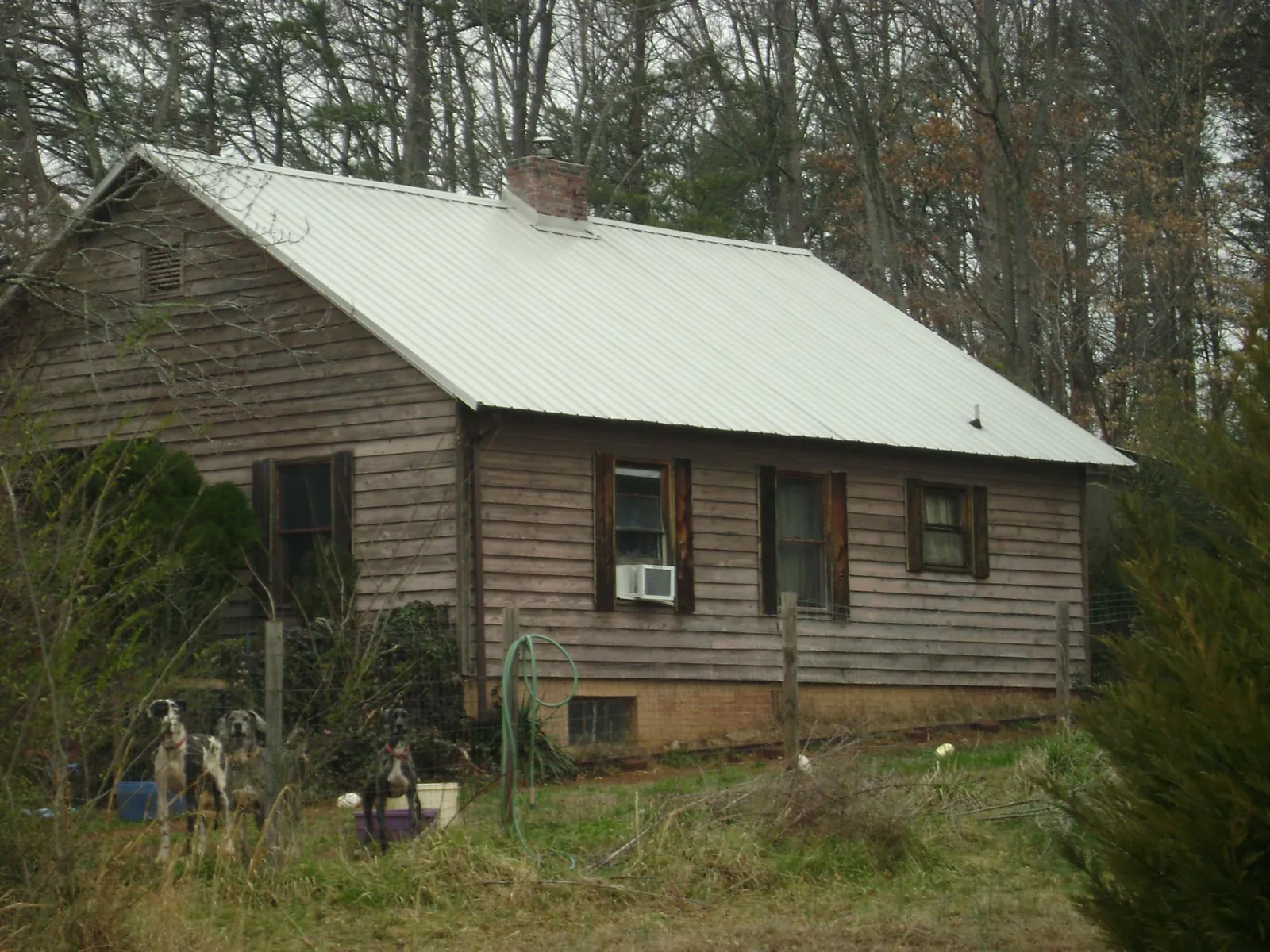 White metal roof on an old wood sided farmhouse, from a Metal Roof Installation job in Brownville